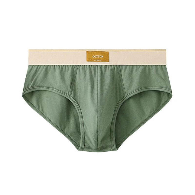 Men's Breathable Cotton Briefs Mid-Waist Everyday Comfort in green breathable cotton brief with beige waistband