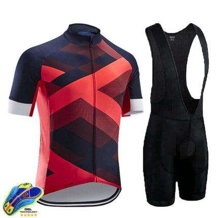 Mens Breathable Cycling Jersey For Road And Mountain Riding - gradient red short sleeve cycling kit with black bib shorts, breathable quick-dry polyester