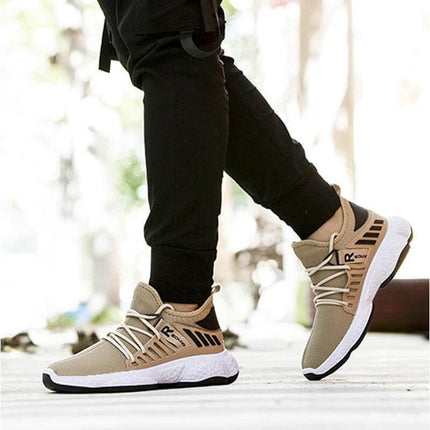 Men's Breathable Mesh Sneakers For Everyday Sports And Casual Wear - lightweight tan fly-woven mesh sneakers with EVA sole for walking and light workouts