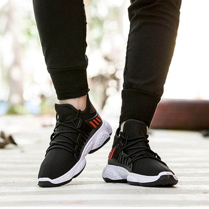 Men's Breathable Mesh Sneakers For Everyday Sports And Casual Wear - black fly-woven upper, EVA cushioned sole, lightweight breathable trainers