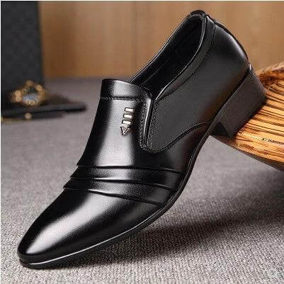 Men's Business Casual Leather Dress Shoes Low Cut Breathable black low-cut PU slip-on dress shoe with breathable upper and durable rubber sole for office wear