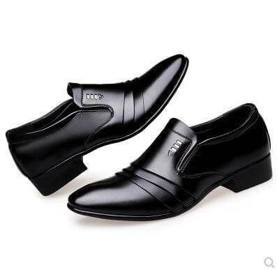 Men's Business Casual Leather Dress Shoes Low Cut Breathable black PU slip-on office dress shoes with durable rubber sole for work and travel