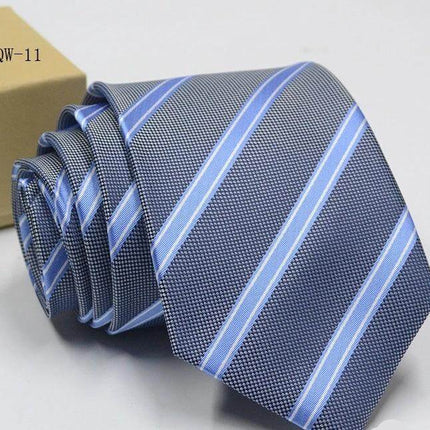 Business Dress Tie For Men Striped Polyester 8cm Width - navy textured woven stripe tie with light blue diagonal stripes for office and formal wear