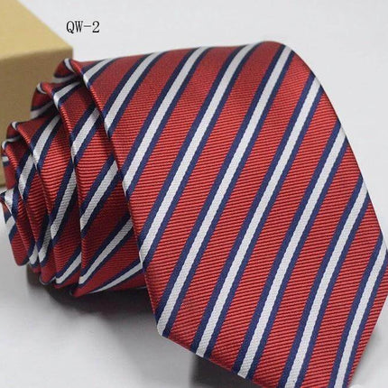 Business Dress Tie For Men Striped Polyester 8cm Width - red navy white striped jacquard weave office tie for suits