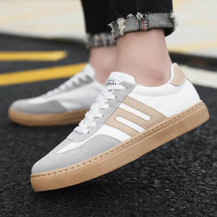 Men's Casual Canvas Sneakers White Black Board Shoe Style white khaki low-top canvas sneaker with gum sole, breathable cotton upper, casual commuter shoe