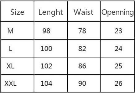 Men's Casual Cotton-Blend Leggings for Everyday Comfort size chart showing M-L-XL-XXL with length, waist and opening measurements
