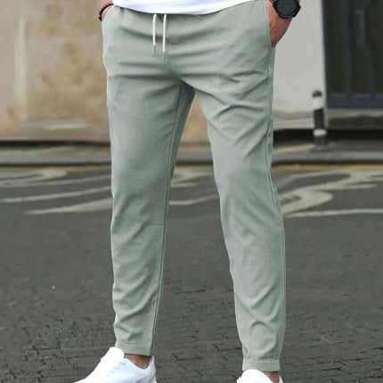 Casual Cropped Straight Pants For Leisure In Solid Black - men's cropped straight pants above ankle in black for casual outings and office-casual