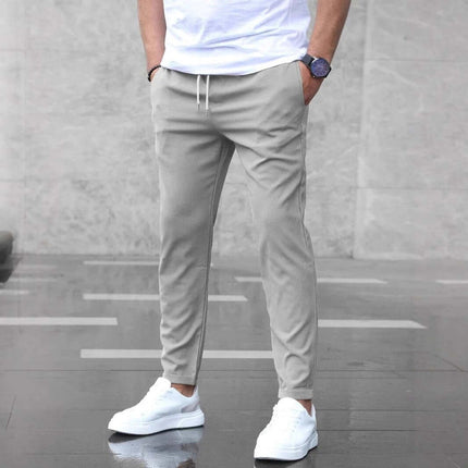 Men's Casual Drawstring Trousers With Pockets Slim Fit For Everyday Wear - light grey slim drawstring trousers with pockets