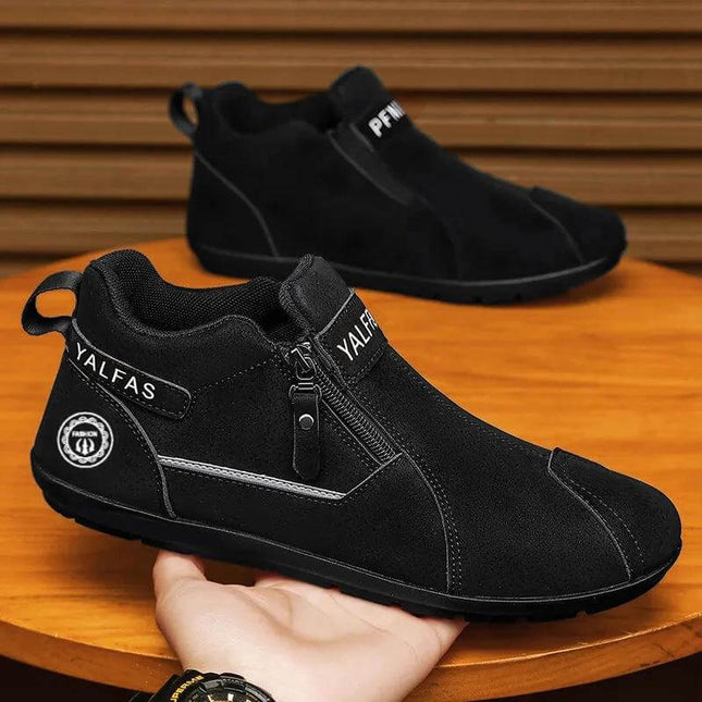 Men's Casual Low-Cut Shoes For Everyday Wear, Black - black low-cut slip-on casual shoe with side zipper and PU lining, ideal for commuting and errands