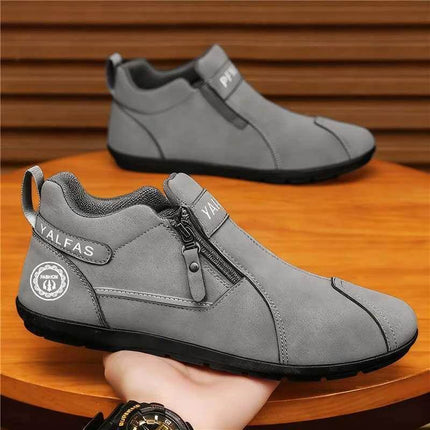 Men's Casual Low-Cut Shoes For Everyday Wear, Black - slip-on gray men's casual low-cut shoes with PU lining, flat heel for commuting and everyday use