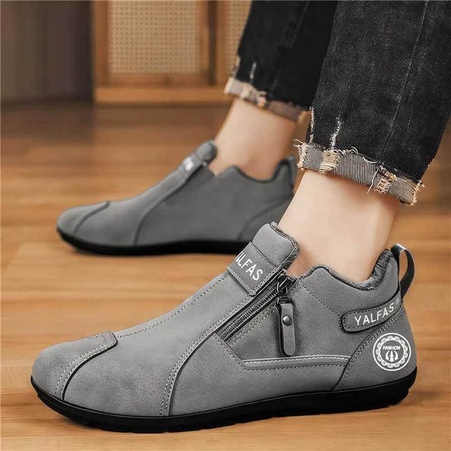 Men's Casual Low-Cut Shoes For Everyday Wear, Black - gray slip-on low-cut commuting shoes with side zipper and PU lining