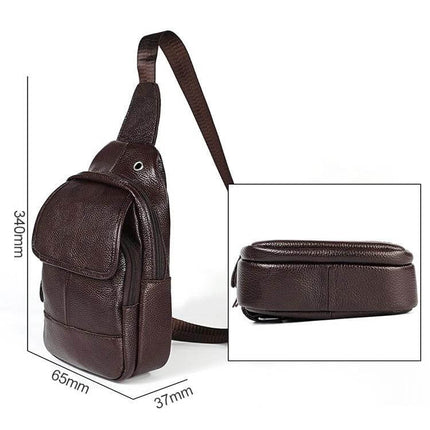 Casual One-Shoulder Crossbody Bag for Men in Full-Grain Cowhide compact brown full-grain cowhide sling for daily commute, 340x65x37mm