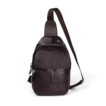 Casual One-Shoulder Crossbody Bag for Men in Full-Grain Cowhide — compact brown full-grain cowhide leather sling bag for daily errands
