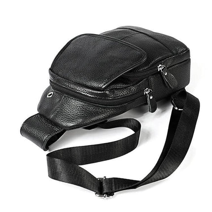 Casual One-Shoulder Crossbody Bag for Men in Full-Grain Cowhide black full-grain cowhide leather sling with zippers and adjustable strap