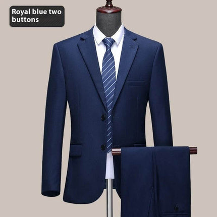 Men's Formal Wedding Suit Jacket Two Button Navy Blue - straight-fit wool suit jacket with matching trousers for weddings and workplace events