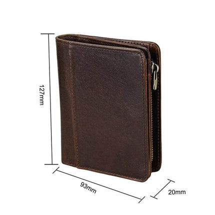 Leather Wallet Antimagnetic RFID For Men Everyday Use - brown genuine leather wallet with metal zipper, fits cards IDs cash, 127x93x20mm