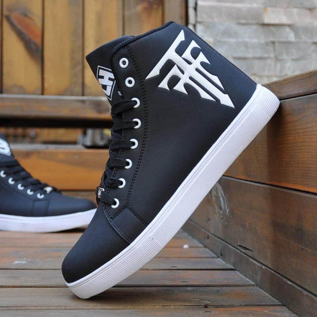 Men's High Top Martin Boots For Casual Winter Wear - Korean-style round-toe black high-top with rubber sole and cotton lining for daily commuting