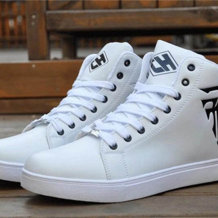 Men's High Top Martin Boots For Casual Winter Wear white Korean-style round-toe high-top with rubber sole and cotton lining