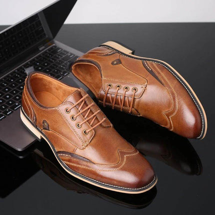 Men's Leather Lace Up Dress Shoes For Office And Formal Wear Black - brown cowhide leather lace-up dress shoes with cushioned insole and breathable lining