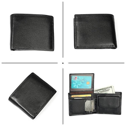 Leather RFID Wallet Clutch For Men With Card Slots Everyday Carry - black full-grain cowhide bi-fold with RFID protection and card slots