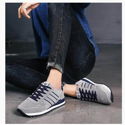 Men's Casual Sneakers Light Gray Blue Plush Lined Sizes 39-44 - low-profile leather upper with plush velvet lining for fall and winter daily wear