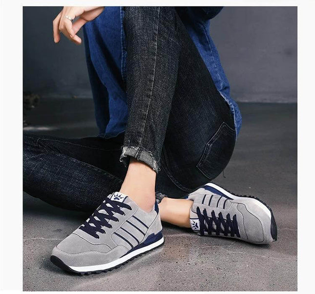 Men's Casual Sneakers Light Gray Blue Plush Lined Sizes 39-44 - low-profile leather upper with plush velvet lining for fall and winter daily wear