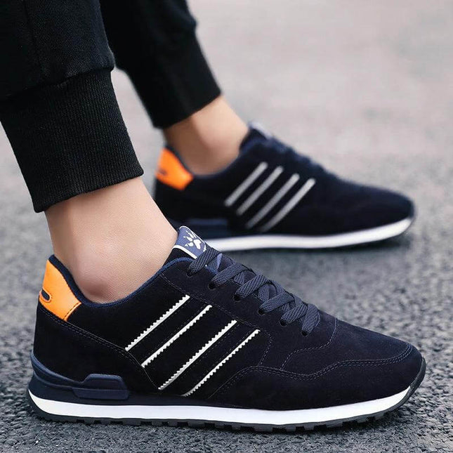 Men's Casual Sneakers Light Gray Blue Plush Lined Sizes 39-44 - low-profile leather upper with plush velvet lining for fall and winter commuting
