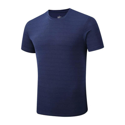 Mens Lightweight Short Sleeve Running Jacket For Summer - navy breathable polyester blend short-sleeve running top with round neckline