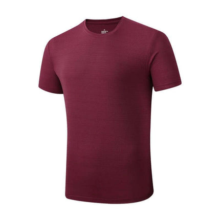 Mens Lightweight Short Sleeve Running Jacket For Summer - maroon breathable polyester blend running top with round collarless neckline