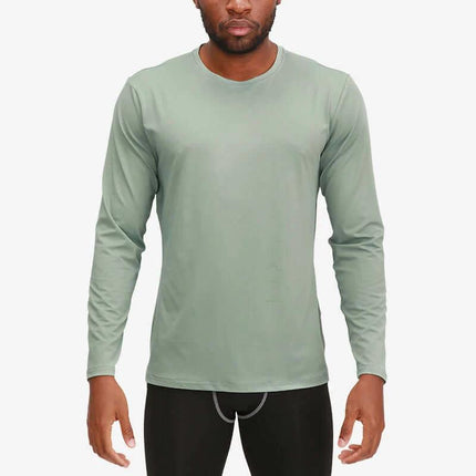 Long Sleeve Running T Shirt In Milk Silk Quick Dry For Training - sage green men’s lightweight long sleeve with round neck for running and training