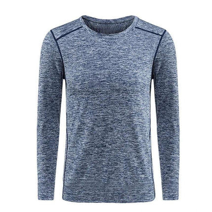 Men's Long Sleeve Quick Dry Running Shirt Slim Fit Plus Sizes - heather navy polyester training top with slim cut and flatlock seams