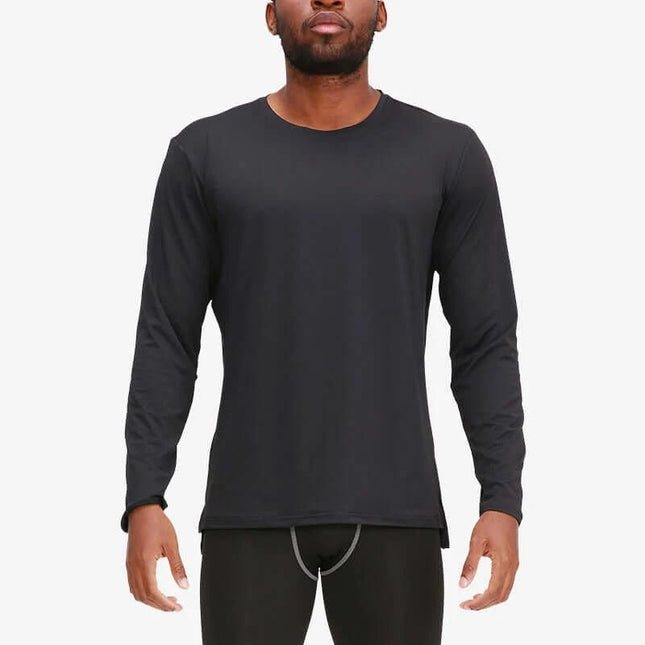 Long Sleeve Running T Shirt In Milk Silk Quick Dry For Training - black long-sleeve training tee for running, cycling and gym with soft, quick-dry milk silk fabric