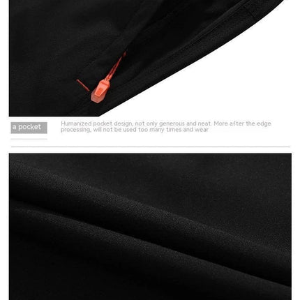 Men's Loose Running Capris Mid Waist Available In Large Sizes close-up of black fabric and zip pocket showing mid-waist capri detail
