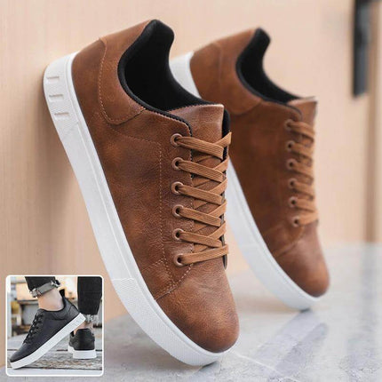 Men's Low-Top Lace Up Casual Shoes For Everyday Wear in dark brown PU with mesh lining, comfy sole for commuting and casual outfits
