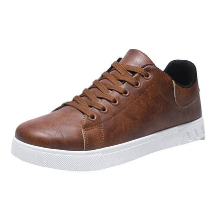 Men's Low-Top Lace Up Casual Shoes For Everyday Wear in dark brown PU with mesh lining, cushioned sole, lace-up casual sneaker for jeans