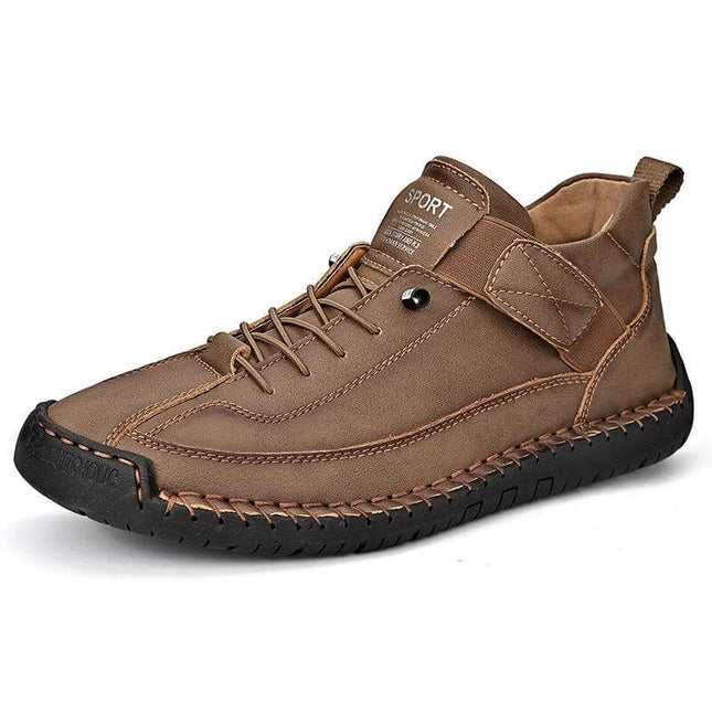 Mens Mid Top Casual Shoes Breathable Outdoor Comfort with cowhide upper, rubber sole, sewn stitching and lace-up mid-top design