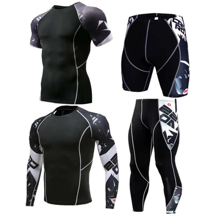 Sportswear Milk Silk Quick-Dry Running Suit For Everyday Use - black short/long sleeve compression top and matching quick-dry shorts/leggings