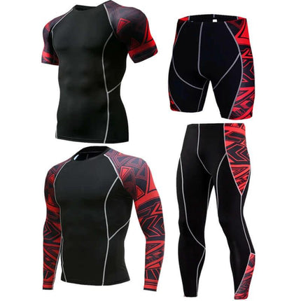 Sportswear Milk Silk Quick-Dry Running Suit For Everyday Use — black and red compression top and shorts/leggings set, breathable quick-dry fabric