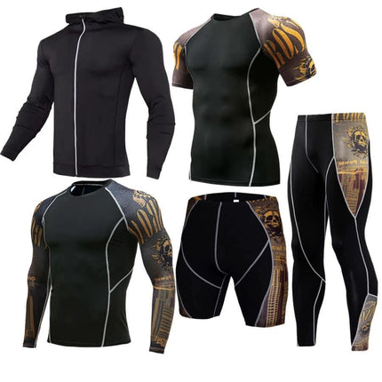 Sportswear Milk Silk Quick-Dry Running Suit For Everyday Use - black lightweight moisture-wicking hoodie, short sleeve top, long sleeve top, shorts, and leggings set