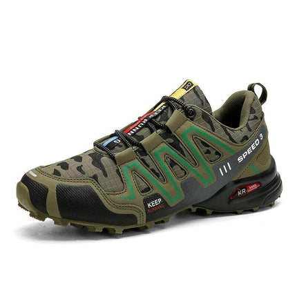 Men's Hiking Shoes With Safety Toe And Non Slip Trekking Sneakers camo nubuck low-visibility, reinforced toe, breathable lining, rugged traction