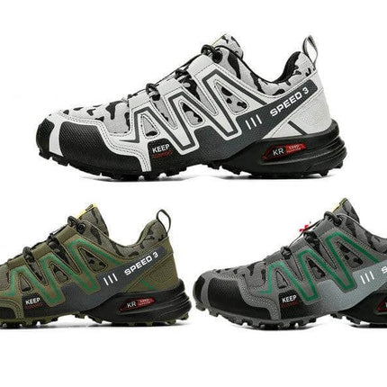 Men's Hiking Shoes With Safety Toe And Non Slip Trekking Sneakers - nubuck camo low-visibility trail shoes with reinforced toe and grippy outsole