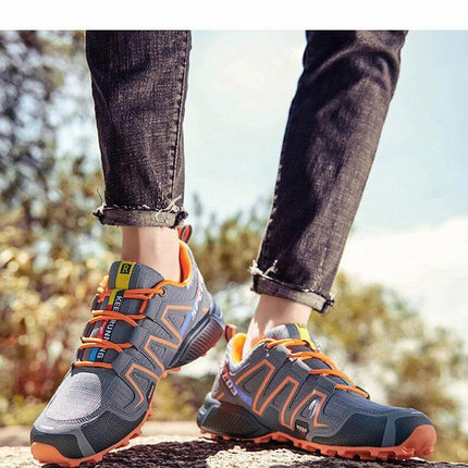 Mens Outdoor Sneakers Non Slip Casual All Season Shoes - low-cut non-slip outdoor sneakers in grey and orange for city walking, light trails and commuting