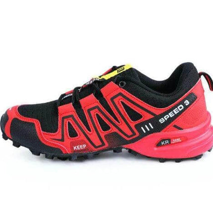 Mens Outdoor Sneakers Non Slip Casual All Season Shoes - red and black low-cut trail sneaker with non-slip outsole for city walking, commuting and light trails