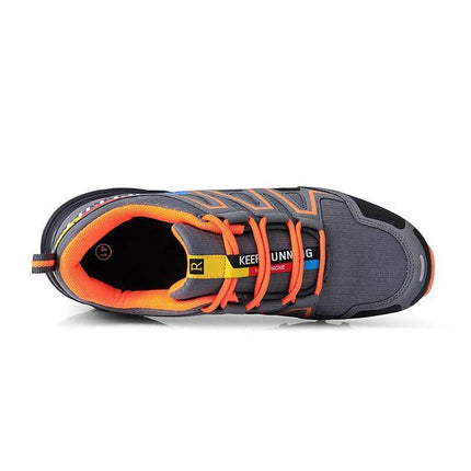 Mens Outdoor Sneakers Non Slip Casual All Season Shoes - low-cut grey and orange non-slip sneaker for city walking, commuting and light trails