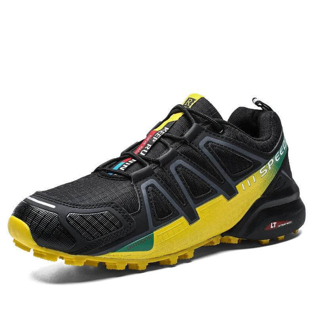 Mens Plus Size Outdoor Climbing Sneakers For Trail Walking Comfort - black yellow breathable mesh trail shoe with textured rubber outsole