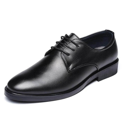 Men's Pointed Dress Shoes For Wedding And Business In Black - microfiber upper, narrow toe, low wedge heel, breathable shock-absorbing sole