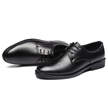 Men's Pointed Dress Shoes For Wedding And Business In Black - black microfiber pointed oxford with low wedge heel for office, meetings, weddings