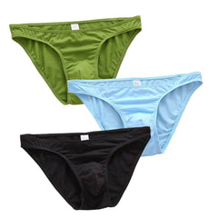 Alt Tag: Men's Pure Cotton Briefs for Everyday Comfort Size M - 100% cotton mid-rise men's briefs in green, light blue and black, breathable everyday wear