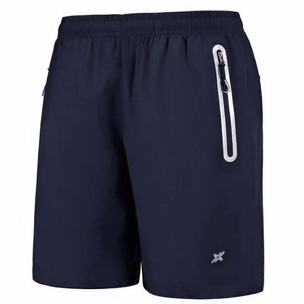 Men's Running Shorts Quick Dry For Outdoor Fitness With Elastic Waist navy quick-dry running shorts with zipper pocket and elastic waist