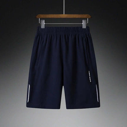Men's Running Shorts Quick Dry For Outdoor Fitness With Elastic Waist navy quick-dry straight-cut shorts with zipper pockets and reflective trim